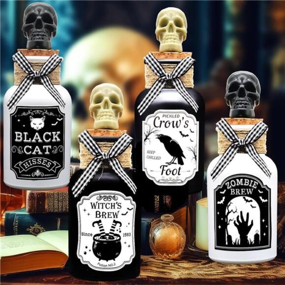 Halloween Decorations Indoor, 4 Potion Bottle with Cork, 12PCS Label Halloween - Picture 4 of 7
